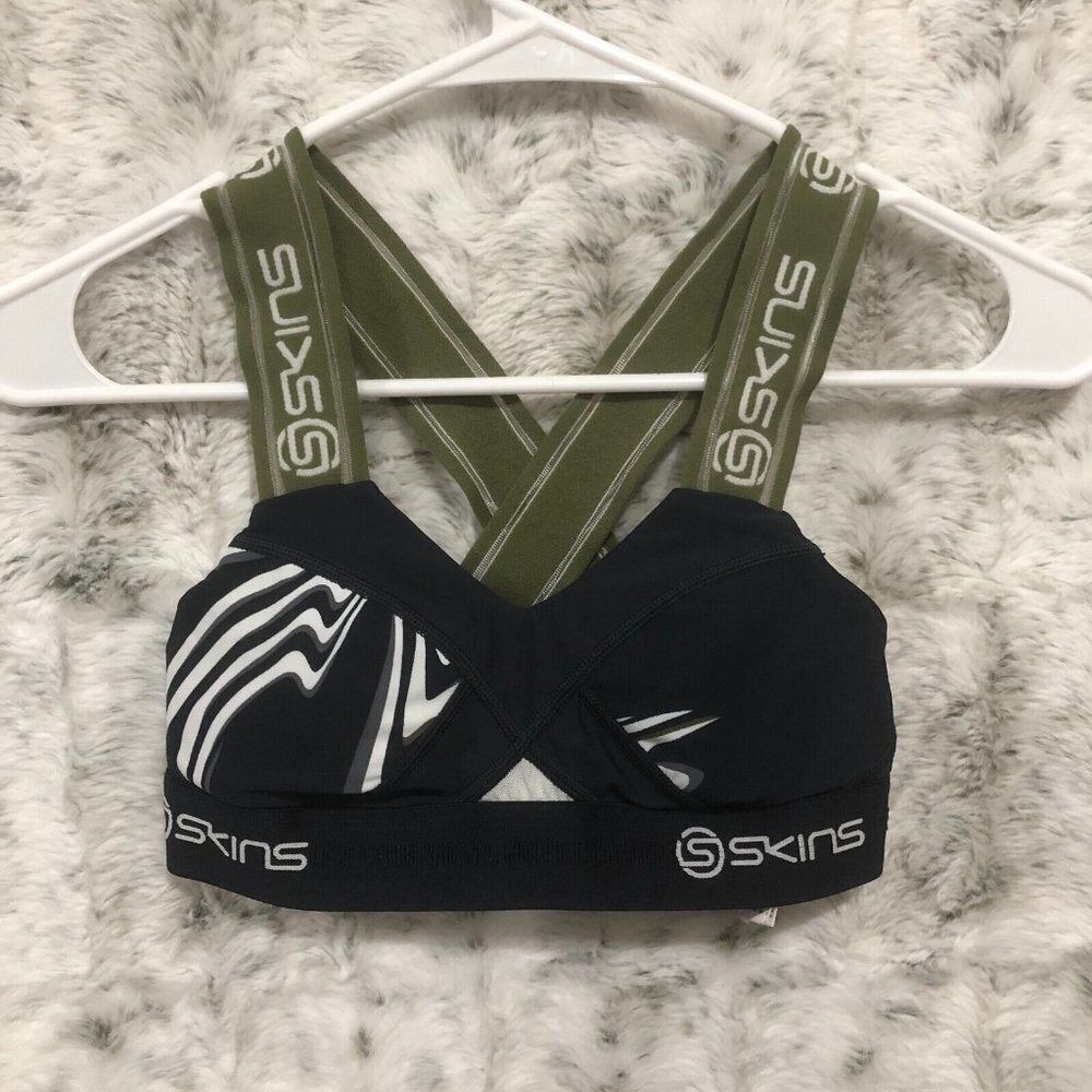 SKINS DNAmic Women sport bra Blue training yoga running gym casual hiking sz XS